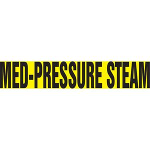 "Med-Pressure Steam" Pipe Marker - Vinyl, Black on Yellow, 1-1/2" - 2", 1-1/2", 8", 3/4", English, Self-Adhesive, SSB