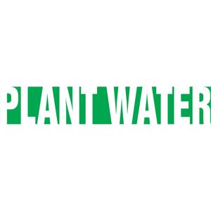"Plant Water" Pipe Marker - Vinyl, White on Green, 1-1/2" - 2", 1-1/2", 8", 3/4", English, Self-Adhesive, SSB