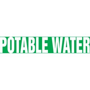 "Potable Water" Pipe Marker - Vinyl, White on Green, 1-1/2" - 2", 1-1/2", 8", 3/4", English, Self-Adhesive, SSB