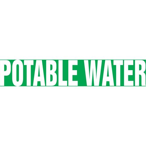 "Potable Water" Pipe Marker - Vinyl, White on Green, 1-1/2" - 2", 1-1/2", 8", 3/4", English, Self-Adhesive, SSB