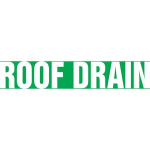 "Roof Drain" Pipe Marker - Vinyl, White on Green, 1-1/2" - 2", 1-1/2", 8", 3/4", English, Self-Adhesive, SSB
