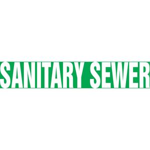 "Sanitary Sewer" Pipe Marker - Vinyl, White on Green, 1-1/2" - 2", 1-1/2", 8", 3/4", English, Self-Adhesive, SSB