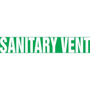 "Sanitary Vent" Pipe Marker - Vinyl, White on Green, 1-1/2" - 2", 1-1/2", 8", 3/4", English, Self-Adhesive, SSB