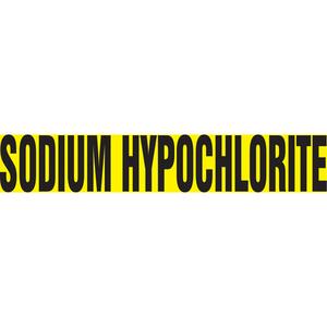 "Sodium Hypochlorite" Pipe Marker - Vinyl, Black on Yellow, 1-1/2" - 2", 1-1/2", 8", 3/4", English, Self-Adhesive, SSB