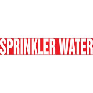"Sprinkler Water" Pipe Marker - Vinyl, White on Red, 1-1/2" - 2", 1-1/2", 8", 3/4", English, Self-Adhesive, SSB