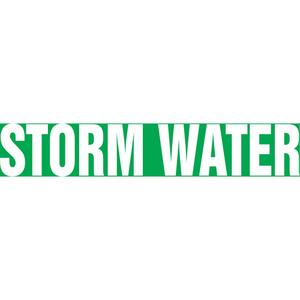 "Storm Water" Pipe Marker - Vinyl, White on Green, 1-1/2" - 2", 1-1/2", 8", 3/4", English, Self-Adhesive, SSB