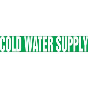 Snap Tite™ "Cold Water Supply" Pipe Marker - Vinyl, White on Green, 1-1/2" - 2", 9", 8", 3/4", English, Snap-On, STB