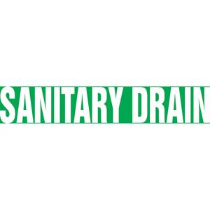 Snap Tite™ "Sanitary Drain" Pipe Marker - Vinyl, White on Green, 1-1/2" - 2", 9", 8", 3/4", English, Snap-On, STB