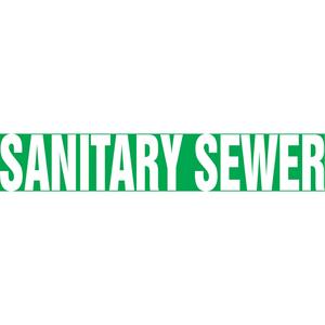 Snap Tite™ "Sanitary Sewer" Pipe Marker - Vinyl, White on Green, 1-1/2" - 2", 9", 8", 3/4", English, Snap-On, STB