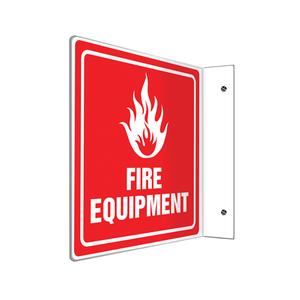 "Fire Equipment" Projection™ Sign - Plastic, 8", 8", Bolt-On, English with Pictogram, Fire and Emergency, Fire Equipment w/Pictogram, 90°