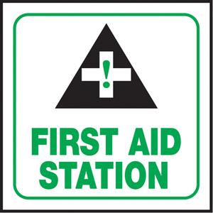 "First Aid Station" Projection™ Sign - Plastic, 6", 5", Bolt-On, English with Pictogram, First Aid, First Aid Station w/Pictogram