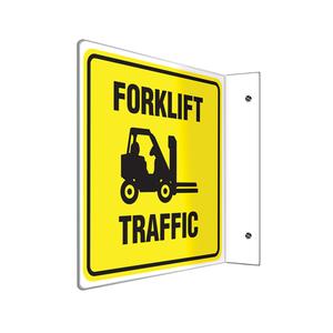 "Forklift Traffic" Projection™ Sign - Plastic, 8", 8", Bolt-On, English with Pictogram, Industrial Traffic, Forklift Traffic w/Pictogram, 90°