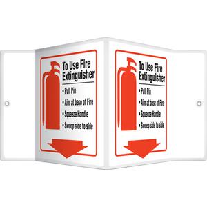 "To Use Fire Extinguisher" Projection™ Sign - Plastic, 6", 5", Bolt-On, English with Pictogram, Fire and Emergency