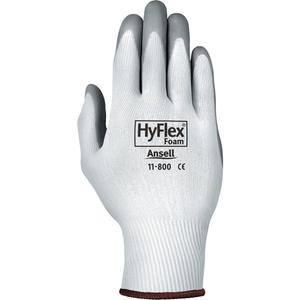Hyflex® 11-800 Gloves - X-Small/6, Small/7, Medium/8, Large/9, X-Large/10, 2X-Large/11, 15, Nylon, Foam Nitrile, Dipped Palm, Unlined, Pair, 144, Knit, Grey/White