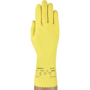 VersaTouch® 297 Gloves - Small/7, Medium/8, Large/9, X-Large/10, 12", 20-mil, Pinked, Rubber Latex, Flock-Lined, EN 374:2016-1 Type C, 144, Pebble embossed, Yellow