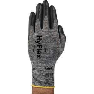 Hyflex® 11-801 Gloves - X-Small/6, Small/7, Medium/8, Large/9, X-Large/10, 2X-Large/11, 15, Nylon, Foam Nitrile, Dipped Palm, Unlined, 144, Black/Grey, Knit, Pair