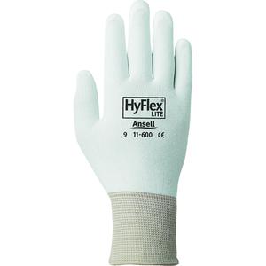 Hyflex® 11-600 Gloves - X-Small/6, Small/7, Medium/8, Large/9, X-Large/10, 2X-Large/11, 15, Nylon, Polyurethane, Dipped Palm, Unlined, Pair, 144, Knit, White