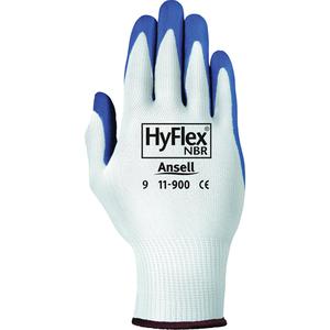 Hyflex® 11-900 Gloves - X-Small/6, Small/7, Medium/8, Large/9, X-Large/10, 15, Nylon, Nitrile, Dipped Palm, Unlined, Pair, 144, Knit, Blue/White