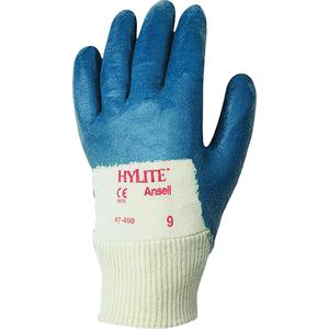 Hylite® 47-400 Gloves - Small/7, Medium/8, Large/9, X-Large/10, Cotton, Nitrile, Dipped Palm, Unlined, 144, Knit, Blue/White, Palm Coated