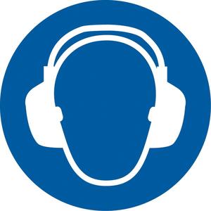 Wear Ear Protection ISO Mandatory Safety Labels - Vinyl, 2", 2", Adhesive, Pictogram, Personal Protection, Hearing Protection Required Pictogram