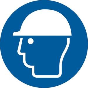 Wear Head Protection ISO Mandatory Safety Labels - Vinyl, 2", 2", Adhesive, Pictogram, Personal Protection