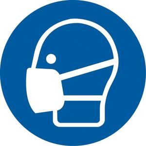 Wear a Mask ISO Mandatory Safety Labels - Vinyl, 2", 2", Adhesive, Pictogram, Personal Protection