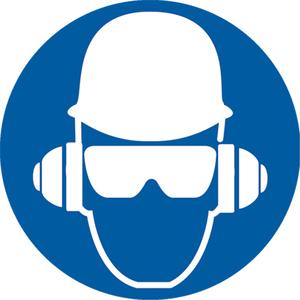 Wear Head, Eye & Ear Protection ISO Mandatory Safety Labels - Vinyl, 2", 2", Adhesive, Pictogram, Personal Protection