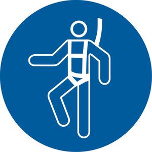 Wear a Safety Harness ISO Mandatory Safety Labels - Vinyl, 2", 2", Adhesive, Pictogram, Personal Protection