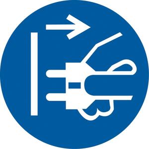 Disconnect Main Plugs ISO Mandatory Safety Labels - Vinyl, 2", 2", Adhesive, Pictogram, Electrical
