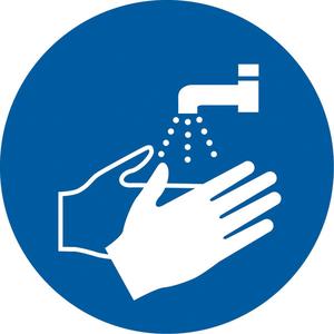 Wash Hands ISO Mandatory Safety Labels - Vinyl, 2", 2", Adhesive, Pictogram, Housekeeping and Hygiene