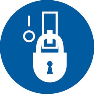 Lockout in De-Energized State ISO Mandatory Safety Labels - Vinyl, 2", 2", Adhesive, Pictogram, Specific Hazards