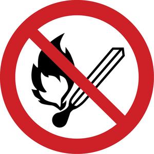 No Open Flame, Fire, or Smoking ISO Prohibition Safety Labels - Vinyl, 2", 2", Adhesive, Pictogram, Fire and Emergency
