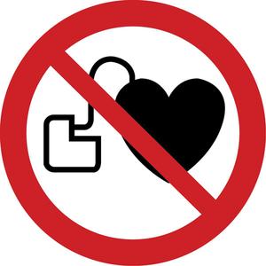 No Access for Active Implanted Cardiac Devices ISO Prohibition Safety Labels - Vinyl, 2", 2", Adhesive, Pictogram, First Aid