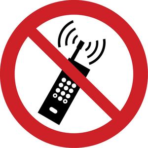 No Activated Mobile Phones ISO Prohibition Safety Labels - Vinyl, 2", 2", Adhesive, Pictogram, Specific Hazards