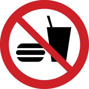 No Eating or Drinking ISO Prohibition Safety Labels - Vinyl, 2", 2", Adhesive, Pictogram, Housekeeping and Hygiene