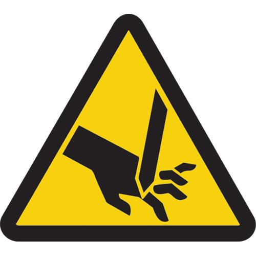 Cut or Sever Hazard ISO Warning Safety Labels - Vinyl, 2", 2", Adhesive, Pictogram, Specific Hazards, Cut or Sever Pictogram