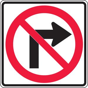 No Right Turns Traffic Sign - Aluminum, 24", 24", Bolt-On, Pictogram, Traffic, No Right Turns Pictogram
