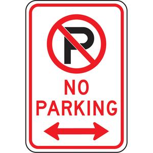 "No Parking" Sign - Aluminum, 24", 18", Bolt-On, English with Pictogram, Traffic, No Parking w/Pictogram & Double Arrow