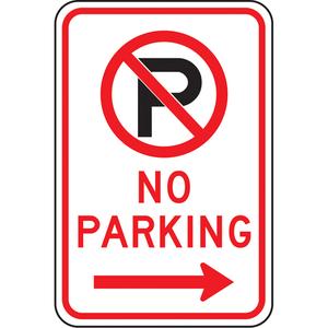 "No Parking" Sign - Aluminum, 18", 12", Bolt-On, English with Pictogram, Traffic, No Parking w/Pictogram & Right Arrow
