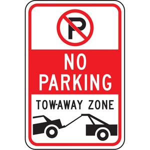 "No Parking Tow-Away Zone" Sign - Aluminum, 18", 12", Bolt-On, English with Pictogram, Traffic, No Parking Tow-Away Zone w/Pictograms