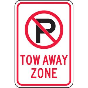 "Tow-Away Zone" No Parking Sign - Aluminum, 18", 12", Bolt-On, English with Pictogram, Traffic, Tow Away Zone w/No Parking Pictogram
