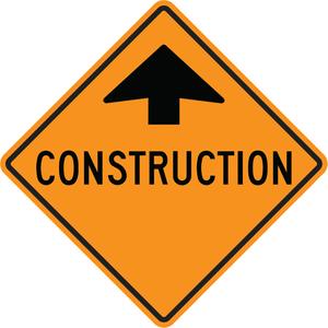 "Construction" Traffic Sign - Aluminum, 36", 36", Bolt-On, Bilingual with Pictogram, Traffic/Construction, Construction w/Upwards Arrow