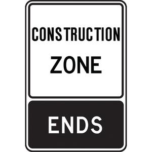 "Construction Zone Begins" Temporary Sign - Aluminum, 36", 24", Bolt-On, English, Construction, Construction Zone Ends