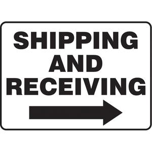 "Shipping & Receiving" Sign - Plastic, Aluminum, 10", 14", Bolt-On, English with Pictogram, Admittance and Exit, Shipping and Receiving w/Right Arrow