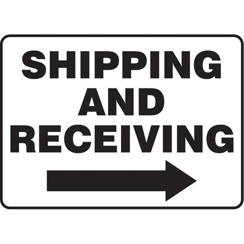 "Shipping & Receiving" Sign - Plastic, Aluminum, 10", 14", Bolt-On, English with Pictogram, Admittance and Exit, Shipping and Receiving w/Right Arrow