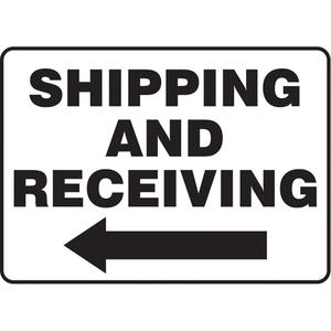 "Shipping & Receiving" Sign - Plastic, Aluminum, 10", 14", Bolt-On, Bilingual with Pictogram, Admittance and Exit, Shipping and Receiving w/Left Arrow