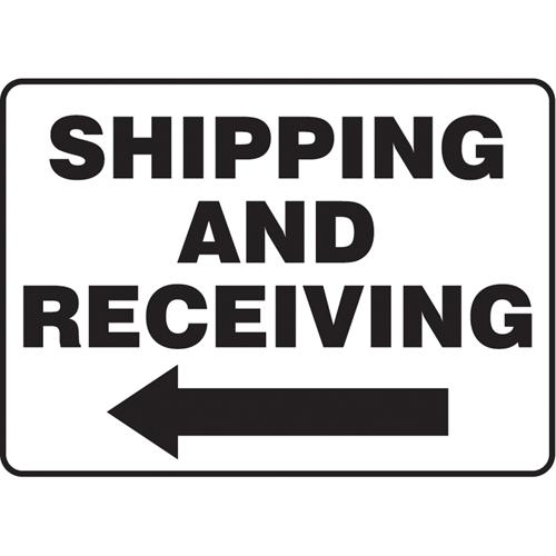 "Shipping & Receiving" Sign - Plastic, Aluminum, 10", 14", Bolt-On, Bilingual with Pictogram, Admittance and Exit, Shipping and Receiving w/Left Arrow