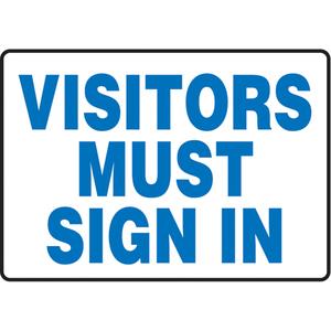 "Visitors Must Sign In" Sign - Plastic, Aluminum, 10", 14", Bolt-On, English, Admittance and Exit, Visitors Must Sign In