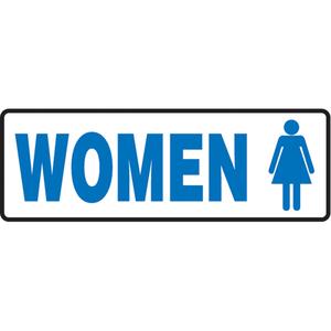 "Women" Restroom Sign - Aluminum, 4", 10", Bolt-On, English with Pictogram, Housekeeping and Hygiene, Woman w/Pictogram
