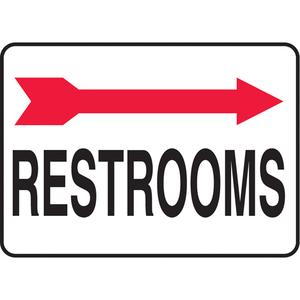 "Rest Rooms" Sign - Plastic, Aluminum, 10", 14", Bolt-On, English with Pictogram, Housekeeping and Hygiene, Restrooms w/Right Arrow